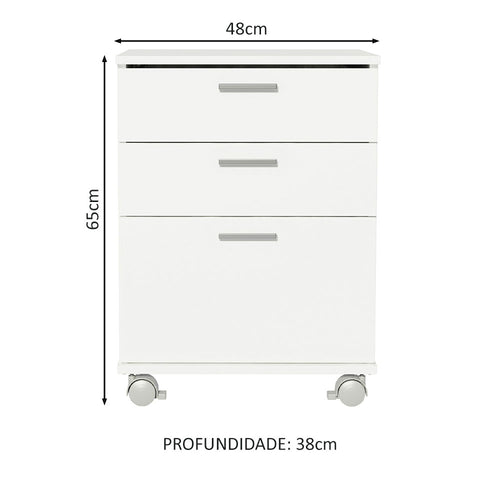 Cajonera Organizadora de Escritorio 3322 Madesa 3 Cajones y Ruedas - Blanco