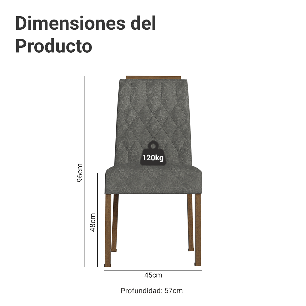 Combo 2 Sillas de Comedor 4256 con Detalle Amaderado Marrón/Silver Madesa
