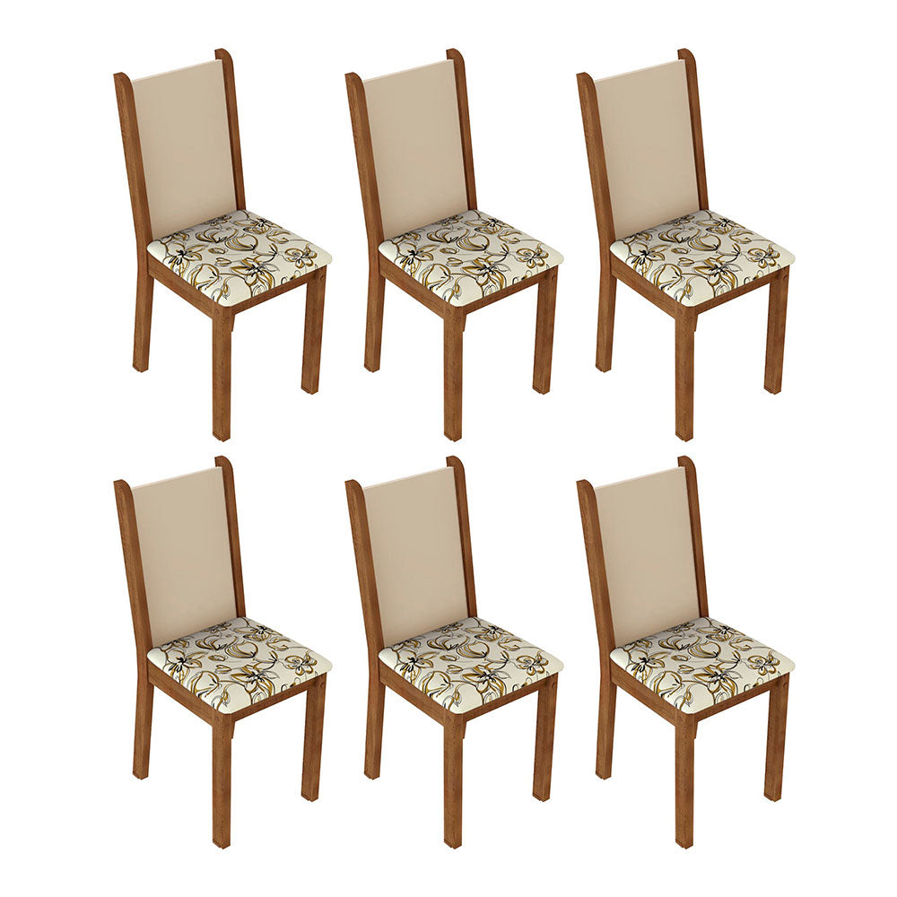 Kit 6 Sillas de Comedor 4291 Marrón/Crema/Lírio Beige Madesa