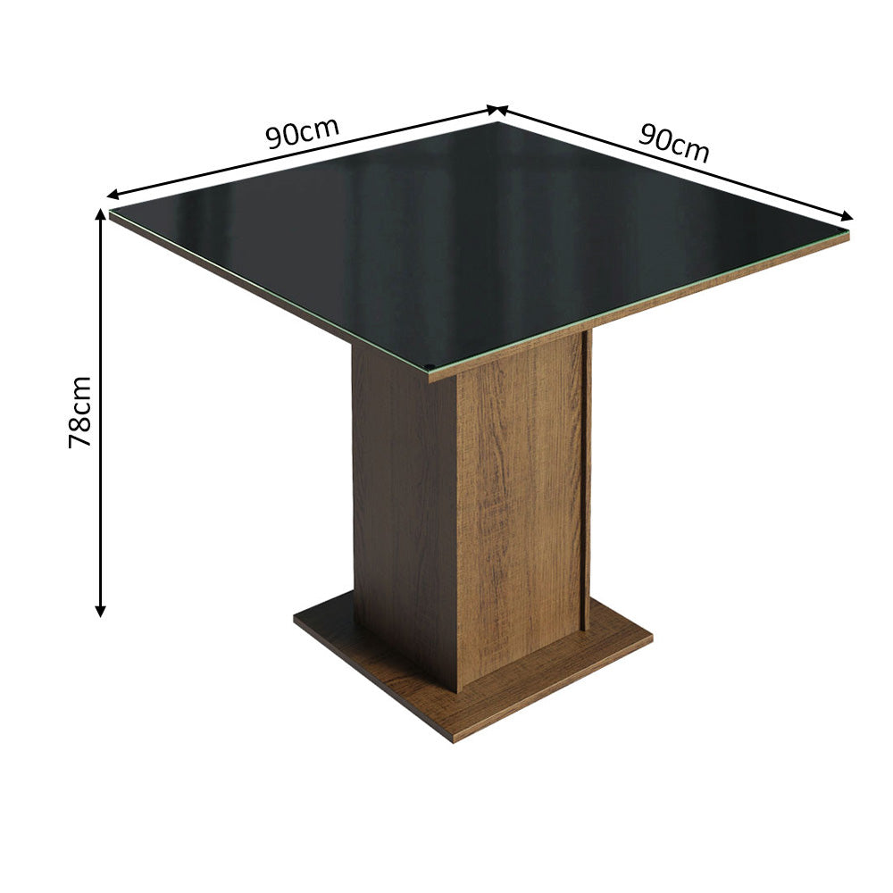 Mesa de Comedor Cuadradra con Encimera de Vidrio 5363 Marrón/Negro