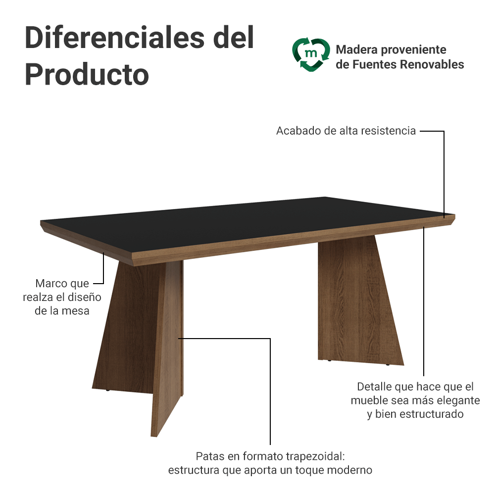 Mesa de Comedor 160 cm Marrón/Negro Madesa