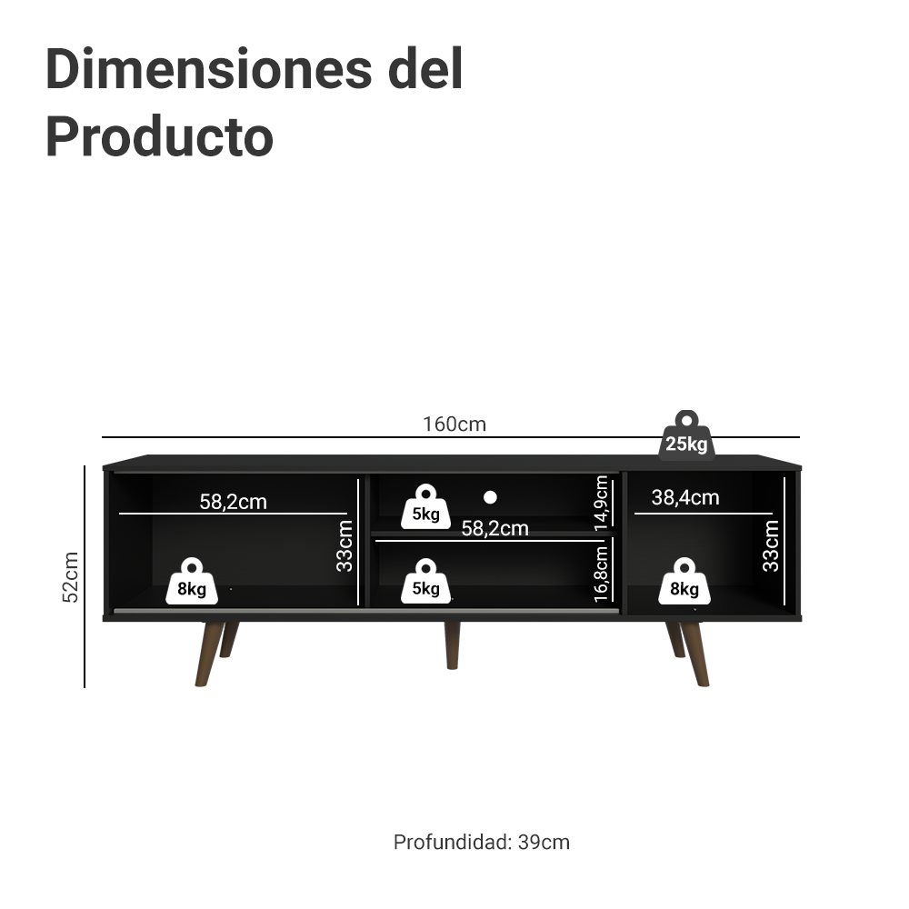 Mueble para TV para TV 65" con Pies Negro/Marrón 8N5Z Dubai