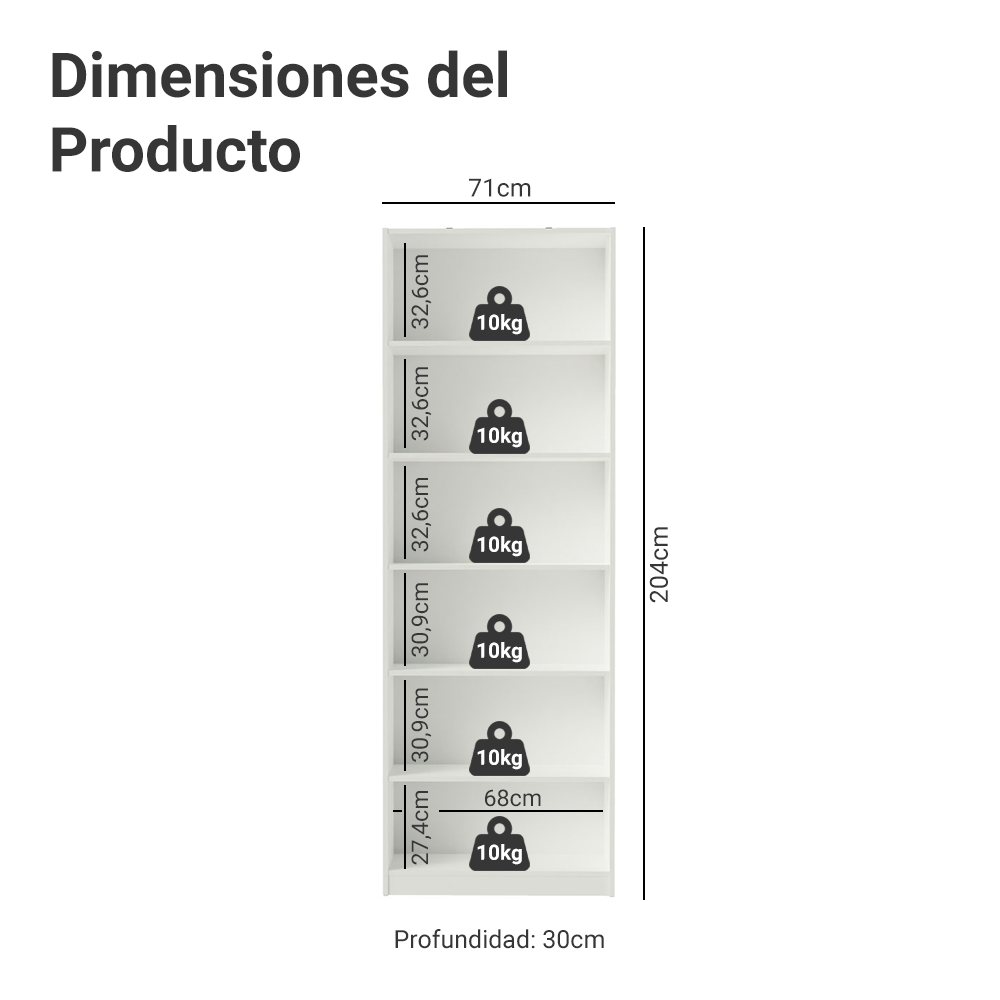 Estante Librero con 6 Nichos Blanco 6908