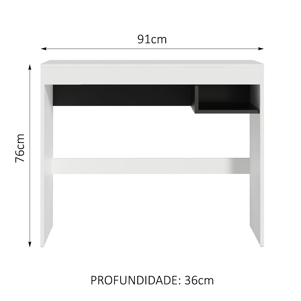 Escritorio Madesa Rubi con Tapa de Madera y 1 Nicho Blanco/Negro