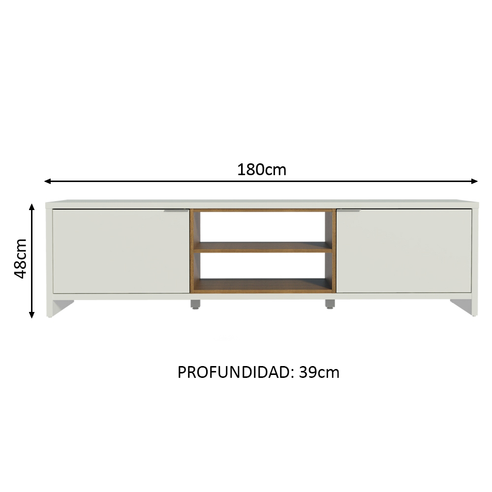 Mueble para TV hasta 80 Pulgadas 180 cm 2 Puertas Linz Blanco/Marrón