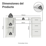 Escritorio para PC Alaska 3 Cajones 1 Puerta Blanco