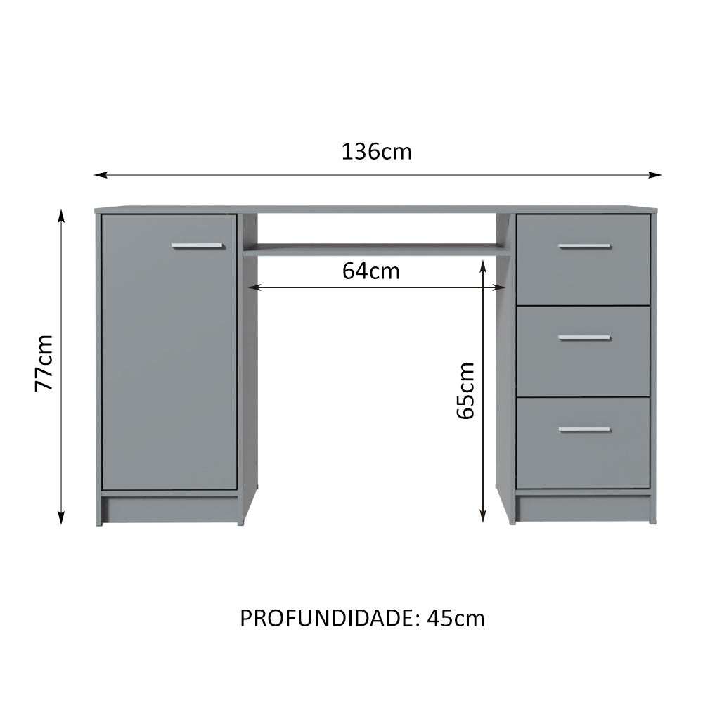 Escritorio Para Pc Madesa Alaska 3 Cajones 1 Puerta Gris