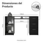 Escritorio 136 cm 3 Cajones 1 Puerta Negro Madesa