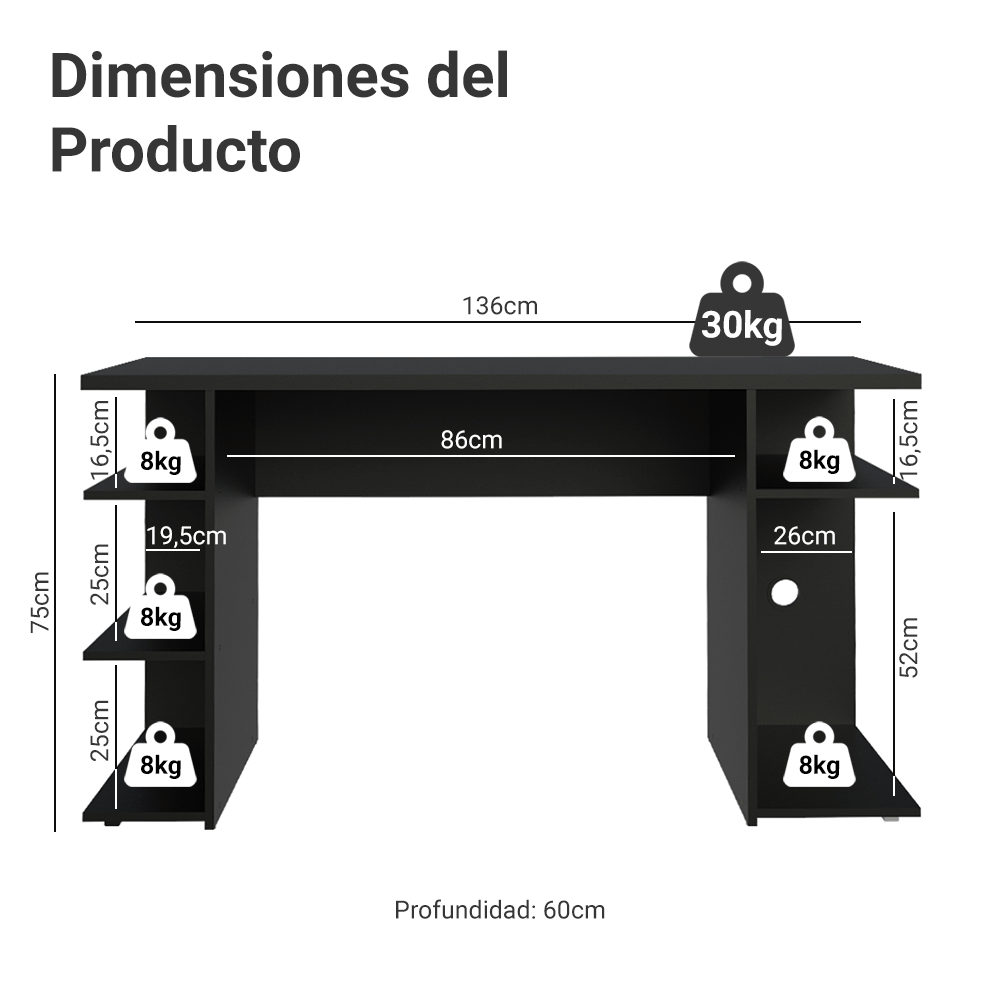 Escritorio Gamer 136 cm Negro Madesa