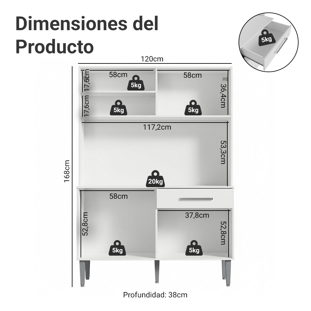 Cocina Compacta 120 cm Blanco Life Madesa
