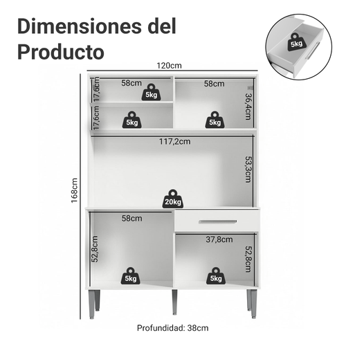 Cocina Compacta 120 cm Blanco Life Madesa