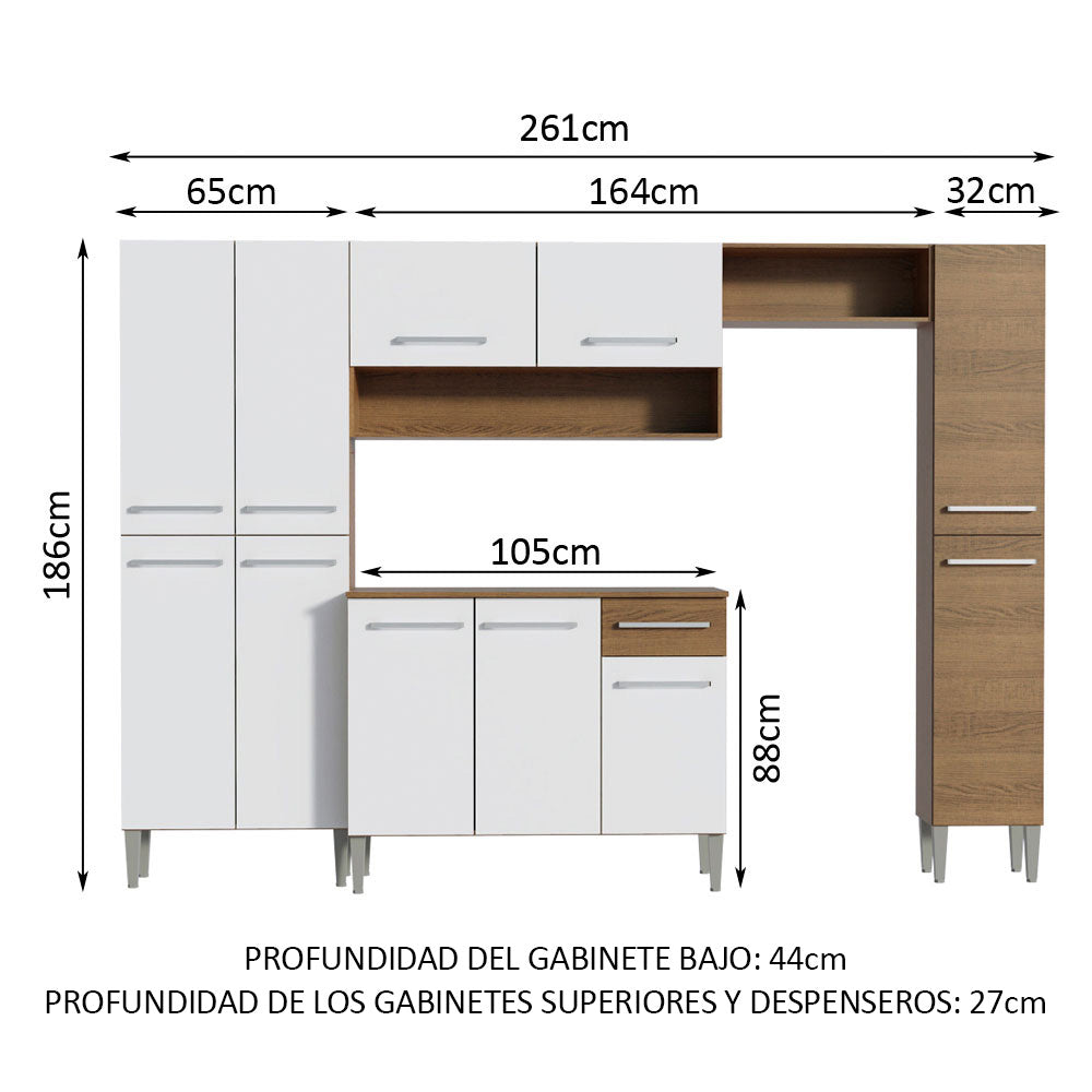 Cocina Integral Emilly Hit 261cm Marrón/Blanco