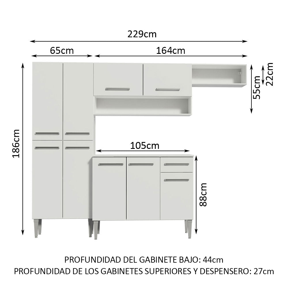 Cocina Compacta 229cm Blanco Emilly Top
