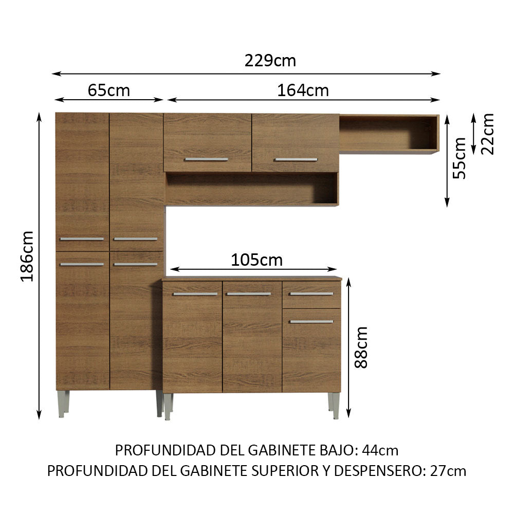 Cocina Compacta 229cm Marrón Emilly Top