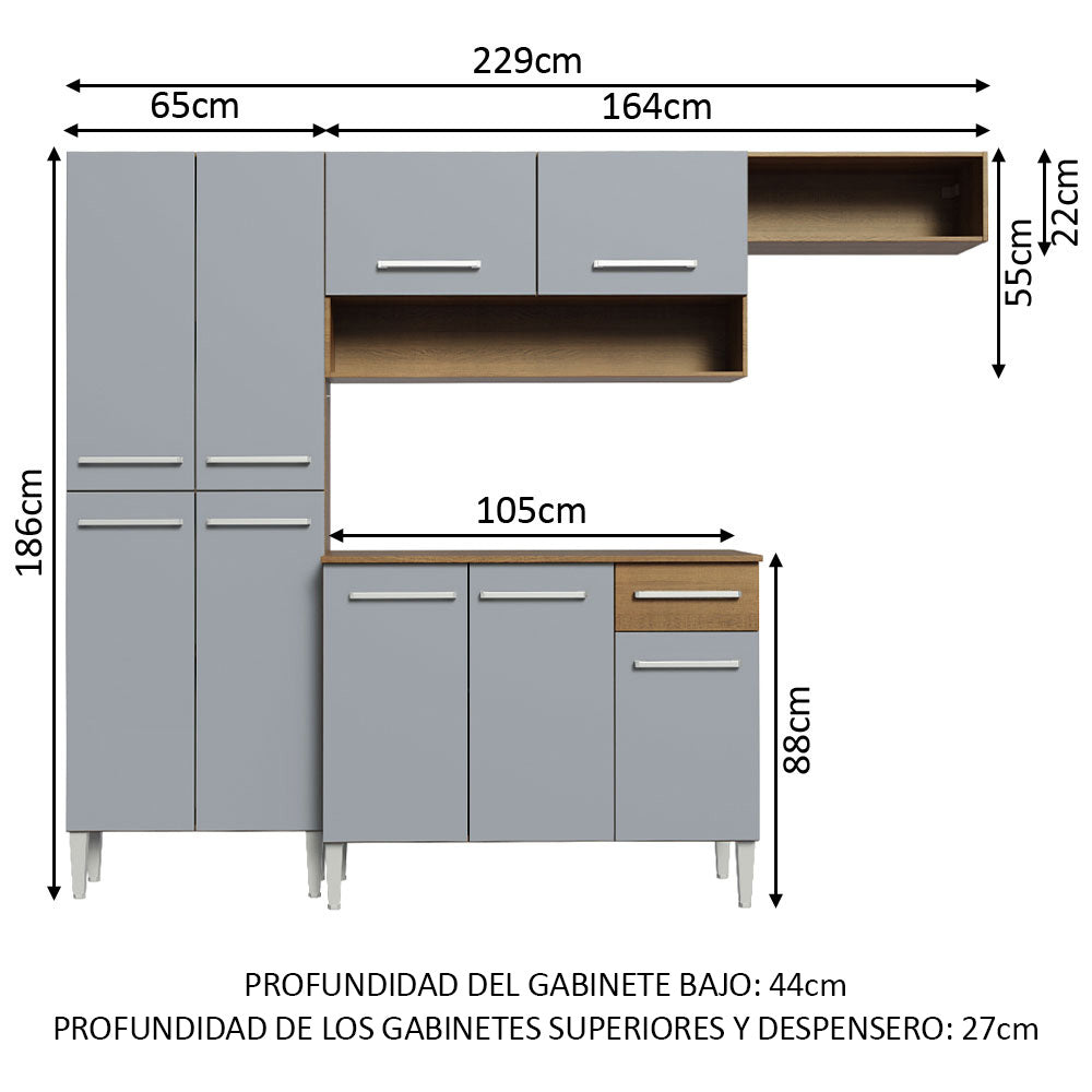 Cocina Compacta 229cm Marrón/Gris Emilly Top