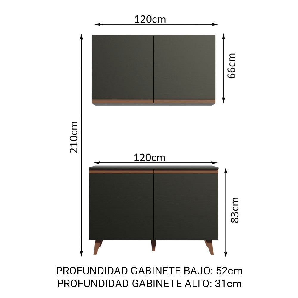 Cocina Compacta 120 cm Negro Reims Madesa