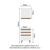 Kit Reims 60 cm con Gabinete Superior y Bajo con 3 Cajones Blanco