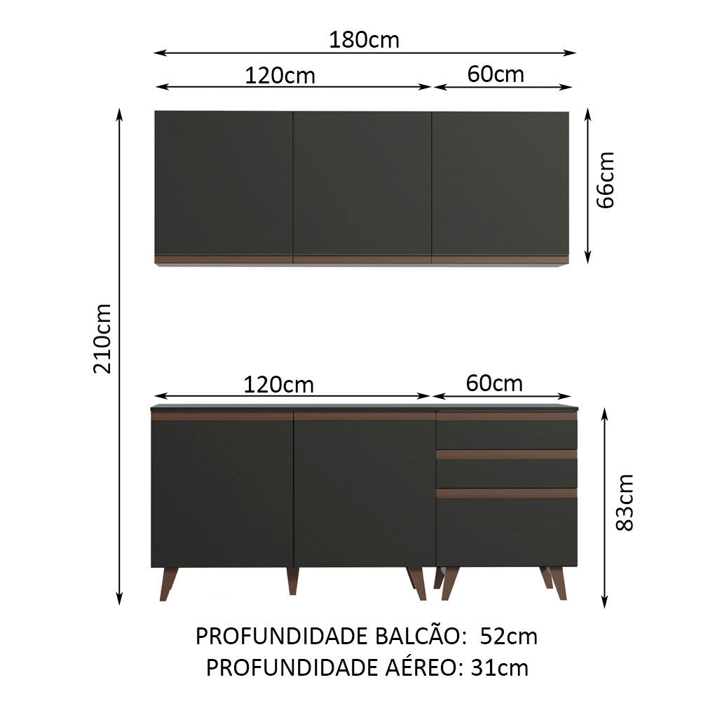 Cocina Compacta 180cm Reims Negro 80