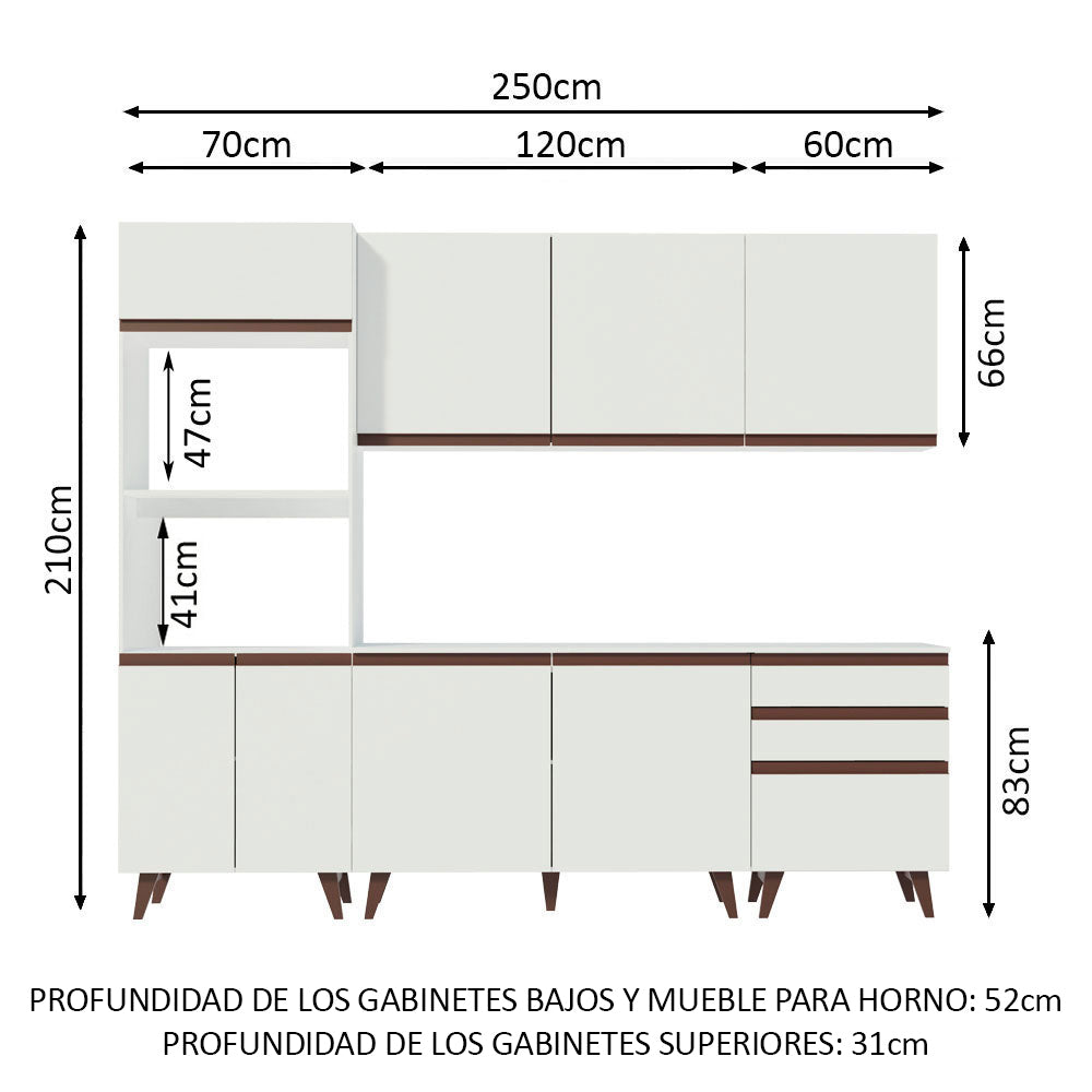 Cocina Compacta 250 cm con Mueble para Horno Blanco Reims Madesa
