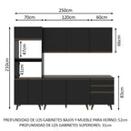 Cocina Compacta 250 cm con Mueble para Horno Negro Reims Madesa