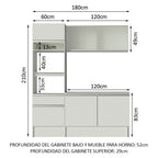 Cocina Compacta 180 x 52 cm 5 Puertas 2 Cajónes con Mueble para Horno Blanco Topázio Madesa