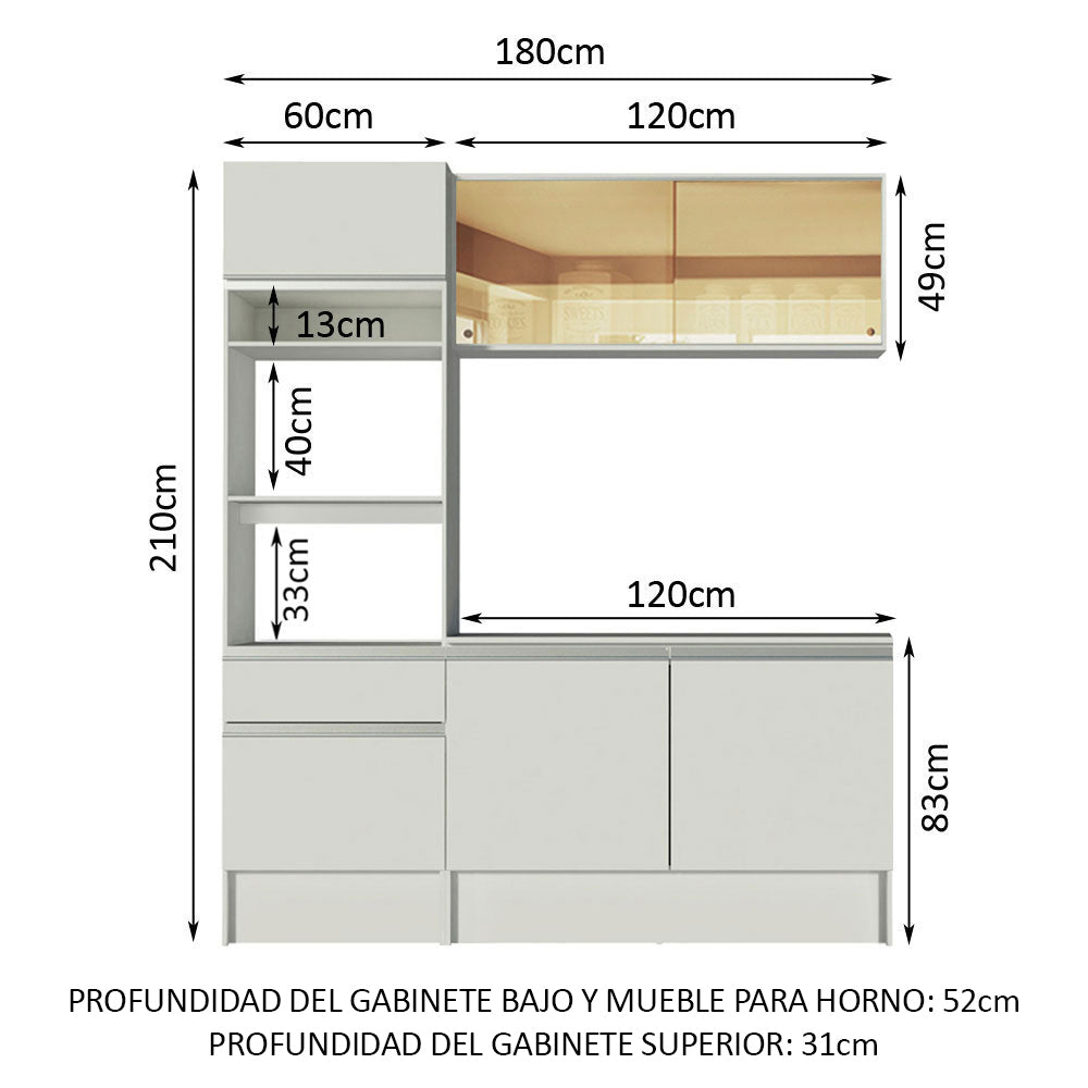 Cocina Compacta 180cm Blanco Diamante 86
