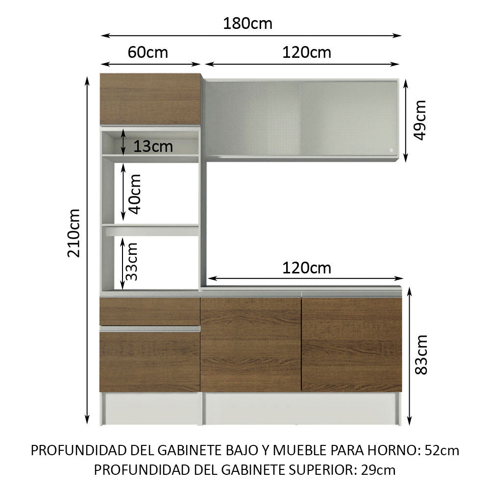 Cocina Compacta 180cm Blanco/Marrón Topazio 86