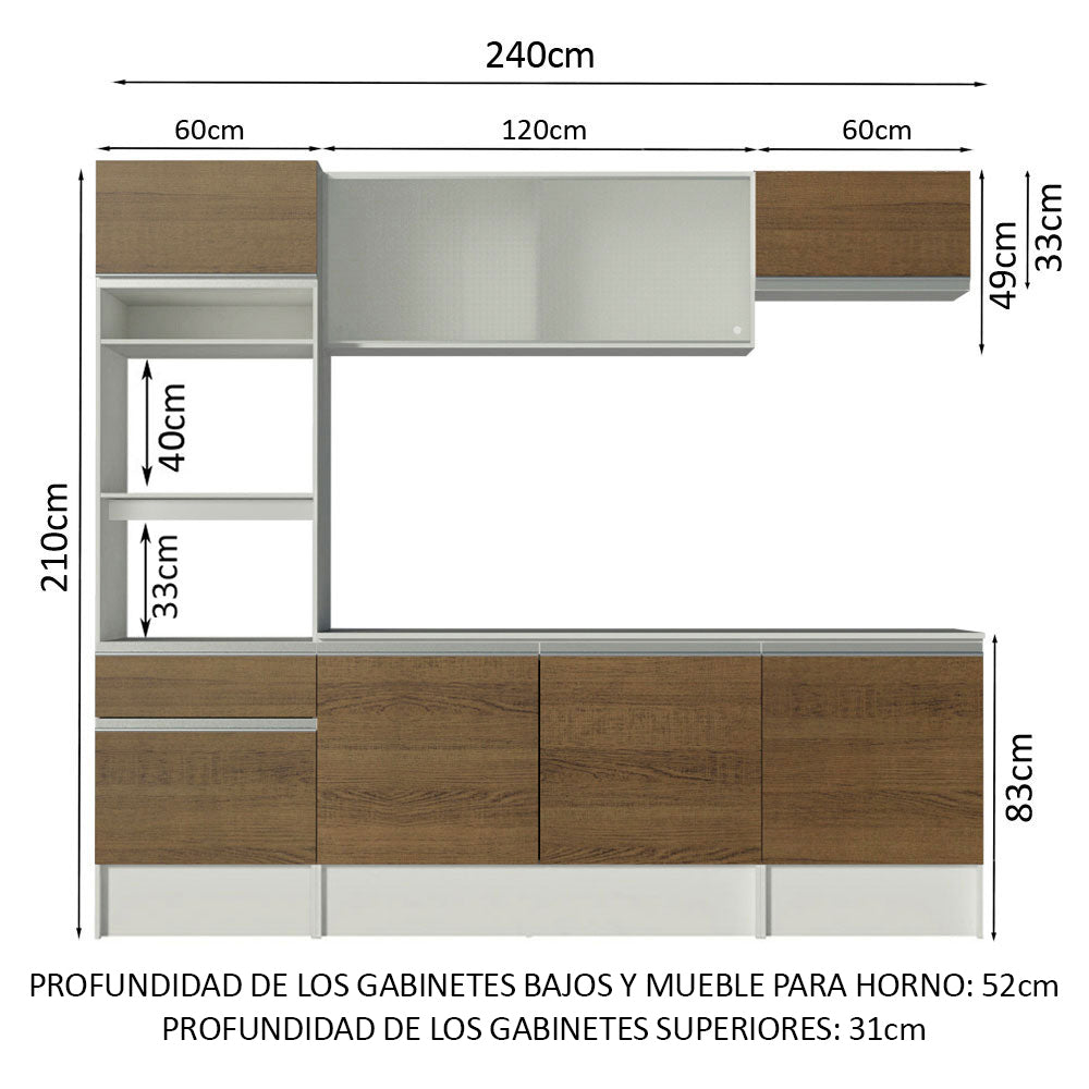 Cocina Integral 240cm Blanco/Marrón Topazio