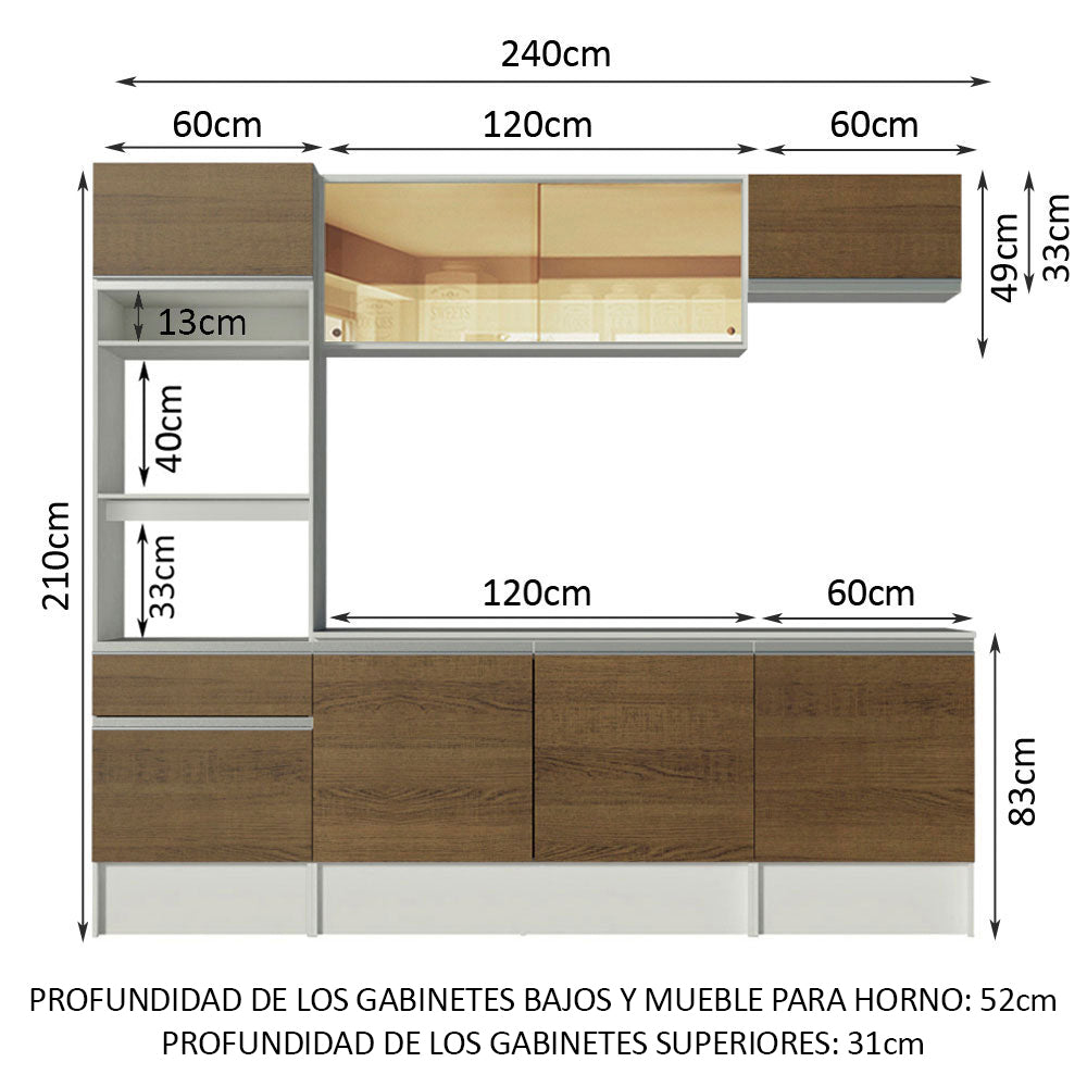 Cocina Integral 240cm Diamante Blanco/Marrón