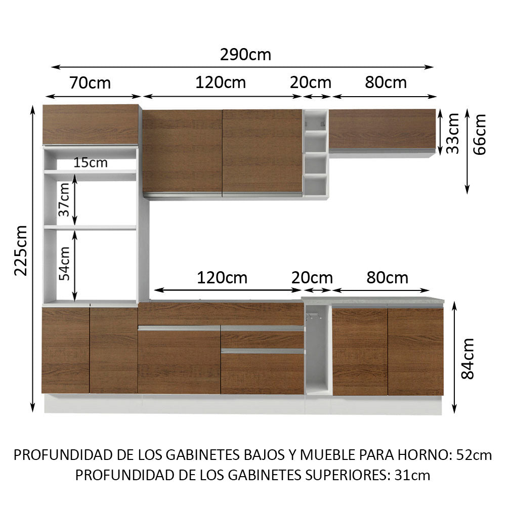 Cocina Integral 290 cm Blanco/Marrón Vicenza