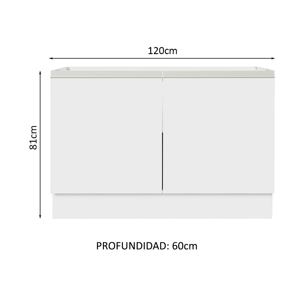 Gabinete Bajo para Fregadero con Accesorios de Cocina 120 x 60 cm 2 Puertas (Con Encimera) Glamy Blanco