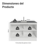 Gabinete Bajo para Fregadero con Accesorios de Cocina 120 x 60 cm 2 Puertas (Con Encimera) Glamy Blanco