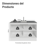 Gabinete Bajo para Fregadero con Accesorios de Cocina 120 x 60 cm 2 Puertas (Con Encimera) Agata Blanco/Crema