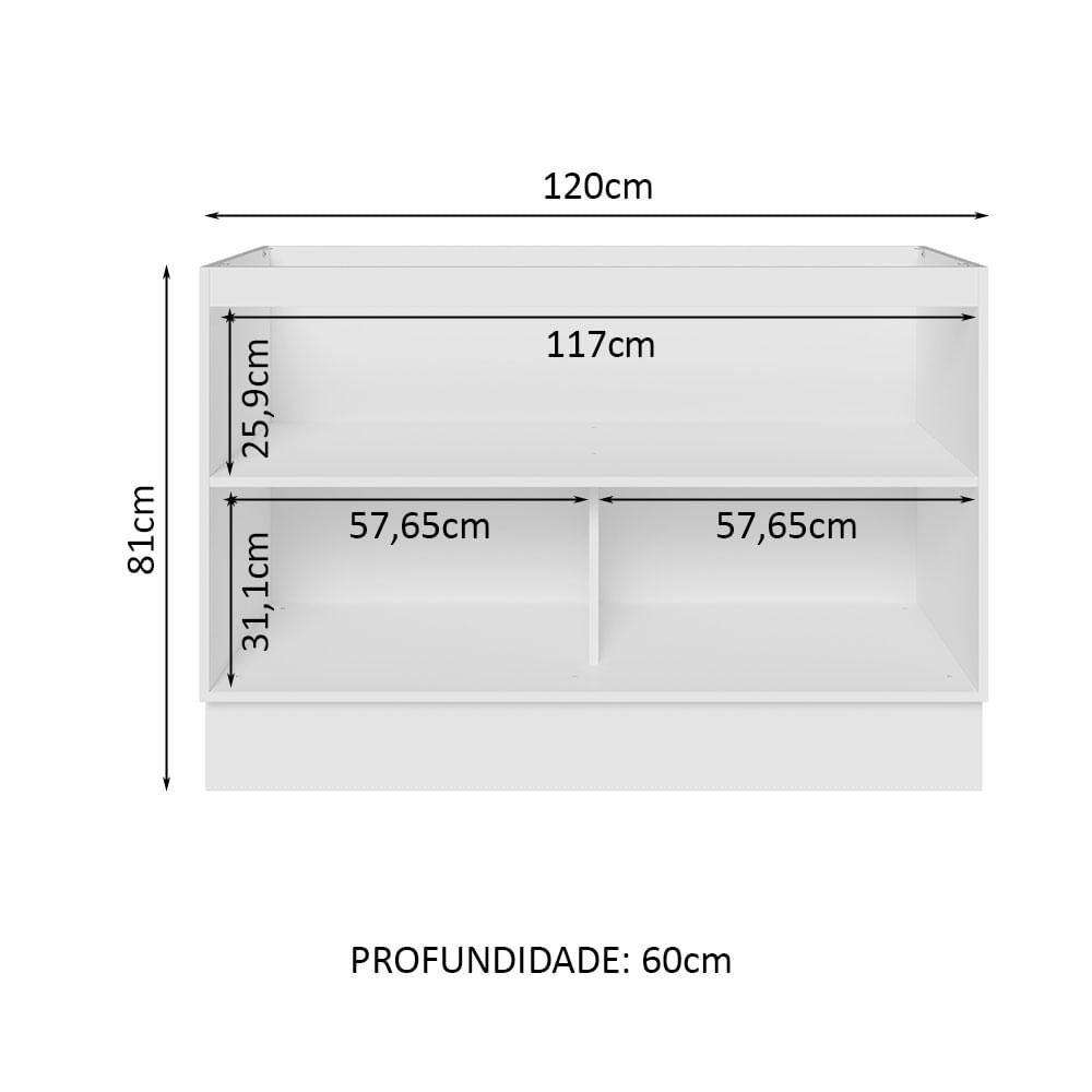 Gabinete Bajo para Fregadero 120 cm 2 Puertas (Sin Encimera) Lux Blanco/Negro