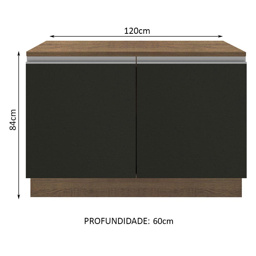 Gabinete Bajo 120 cm 2 Puertas Marrón/Negro Glamy Madesa
