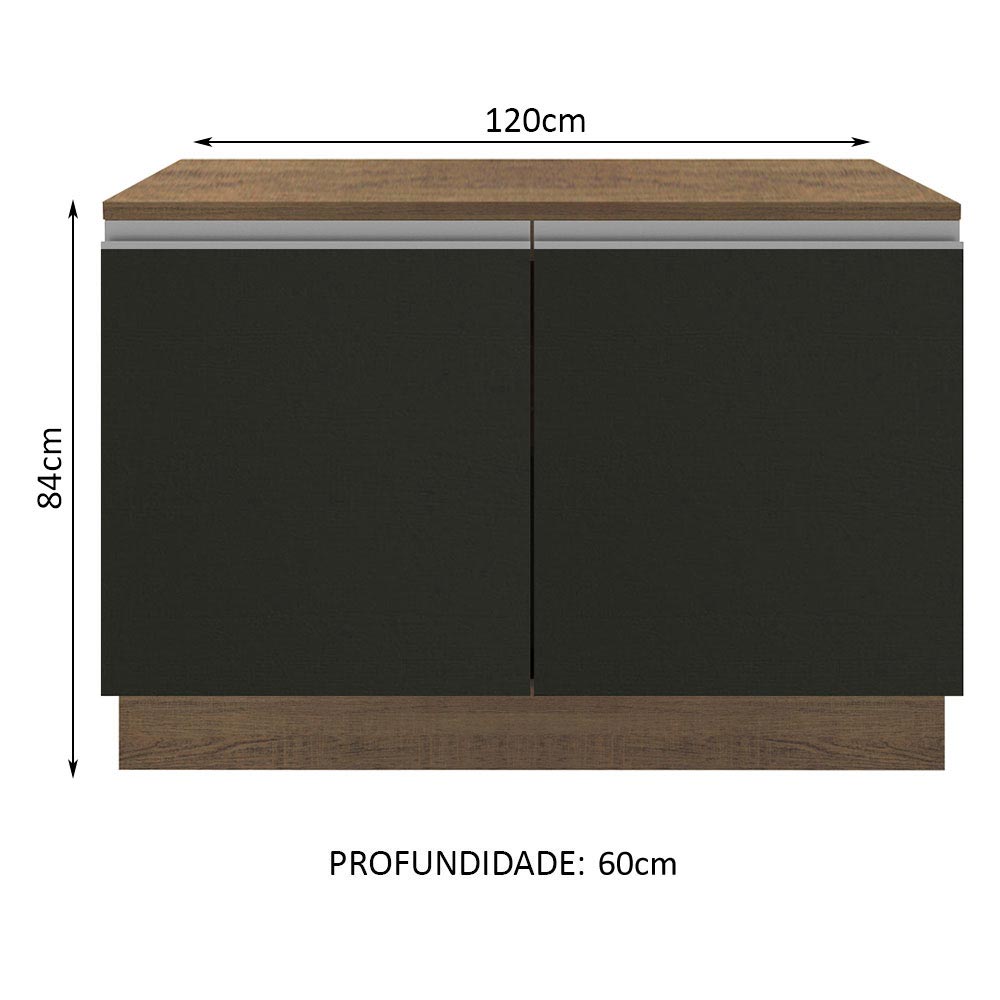 Gabinete Bajo para Fregadero 120 x 60 cm 2 Puertas (Con Encimera) Glamy Marrón/Negro