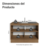Gabinete Bajo para Fregadero con Accesorios de Cocina 120 cm 2 Puertas (Con Encimera) Lux Marrón/Negro