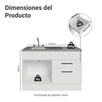 Gabinete Bajo para Fregadero con Accesorios de Cocina 120 cm 1 Puerta 2 Cajones Blanco Agata Madesa