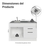 Gabinete Bajo para Fregadero con Accesorios de Cocina 120 x 60 cm 1 Puerta 2 Cajones (Con Encimera) Agata Blanco