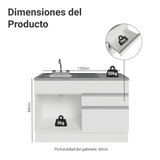 Gabinete Bajo para Fregadero con Accesorios de Cocina 120 x 60 cm 1 Puerta 2 Cajones (Con Encimera) Glamy Blanco