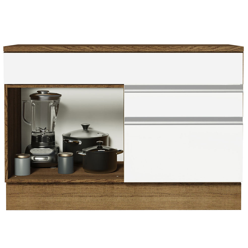 Gabinete Bajo 120 cm 1 Puerta 2 Cajones Marrón/Blanco Glamy Madesa