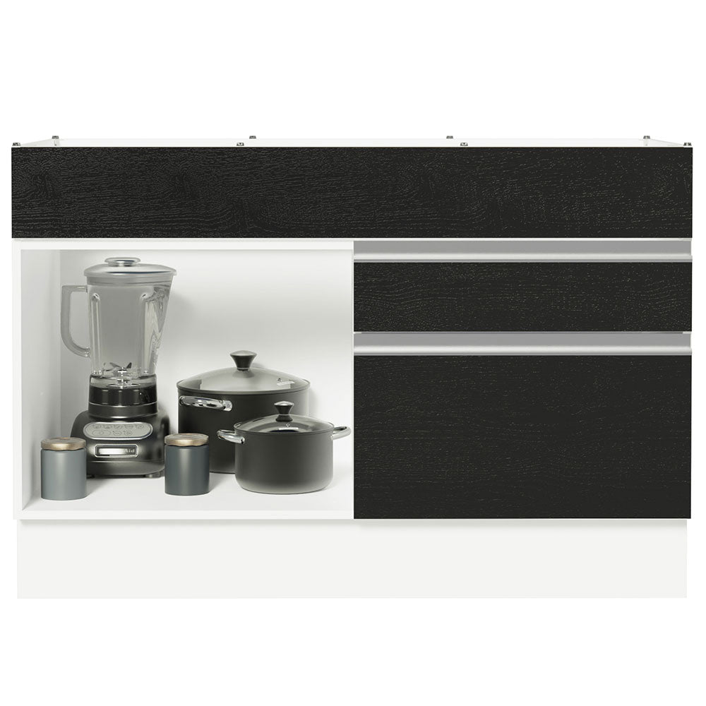 Gabinete Bajo 120 cm 1 Puerta 2 Cajones Sin Encimera Blanco/Negro Glamy Madesa