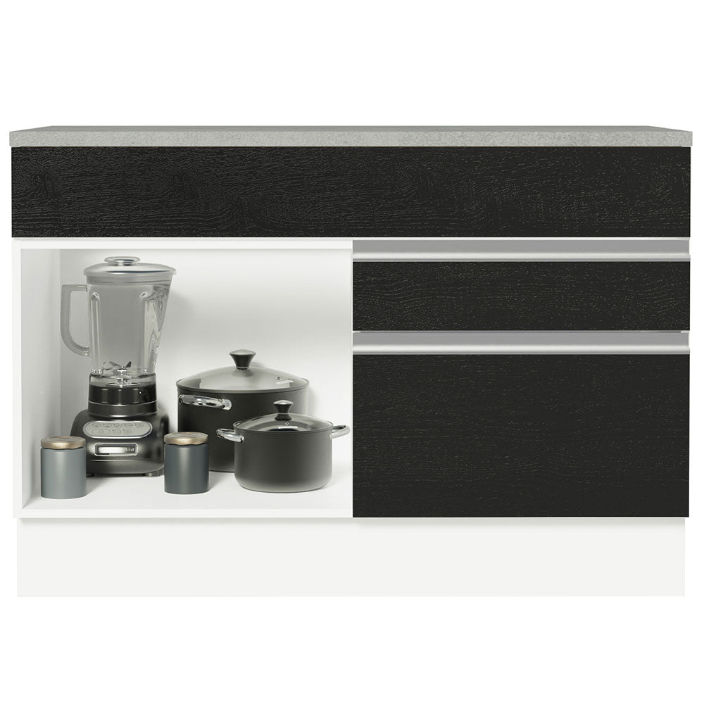 Gabinete Bajo 120 cm 1 Puerta 2 Cajones Blanco/Negro Glamy Madesa