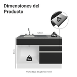 Gabinete Bajo para Fregadero con Accesorios de Cocina 120 x 60 cm 1 Puerta 2 Cajones (Con Encimera) Glamy Blanco/Negro