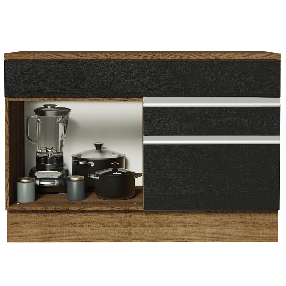 Gabinete Bajo 120 cm 1 Puerta 2 Cajones Marrón/Negro Glamy Madesa