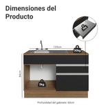 Gabinete Bajo para Fregadero con Accesorios de Cocina 120 x 60 cm 1 Puerta 2 Cajones (Con Encimera) Glamy Marrón/Negro