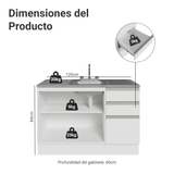 Gabinete Bajo para Fregadero con Accesorios de Cocina 120 x 60 cm 2 Puertas 3 Cajones (Con Encimera) Glamy Blanco