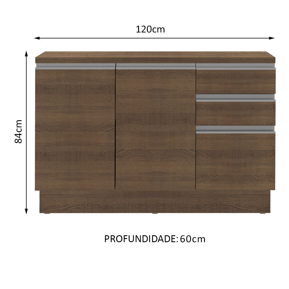 Gabinete Bajo para Tarja 120 x 60 cm 2 Puerta 3 Cajones (Con Encimera) Glamy Marrón