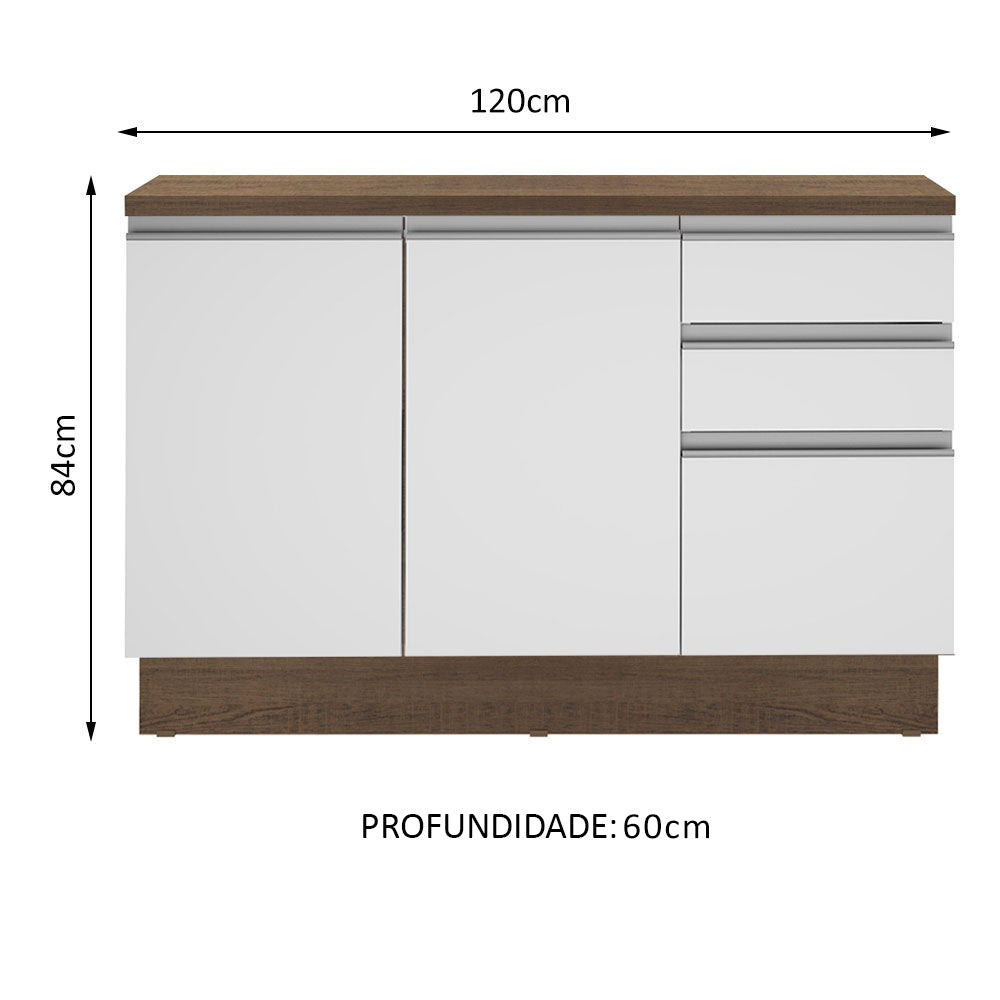Gabinete Bajo 120 cm 2 Puertas 3 Cajones Marrón/Blanco Glamy Madesa