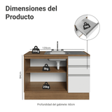 Gabinete Bajo para Fregadero con Accesorios de Cocina 120 x 60 cm 2 Puertas 3 Cajones (Con Encimera) Glamy Marrón/Blanco